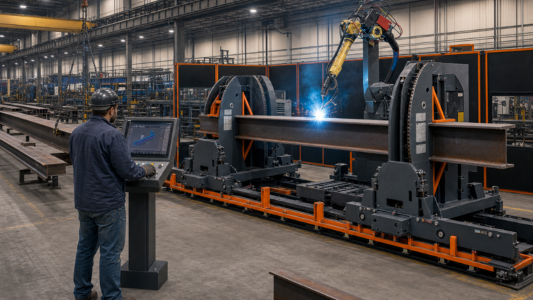 Automation adoption performing Robotic structural-steel beam welding in a metal fabrication shop