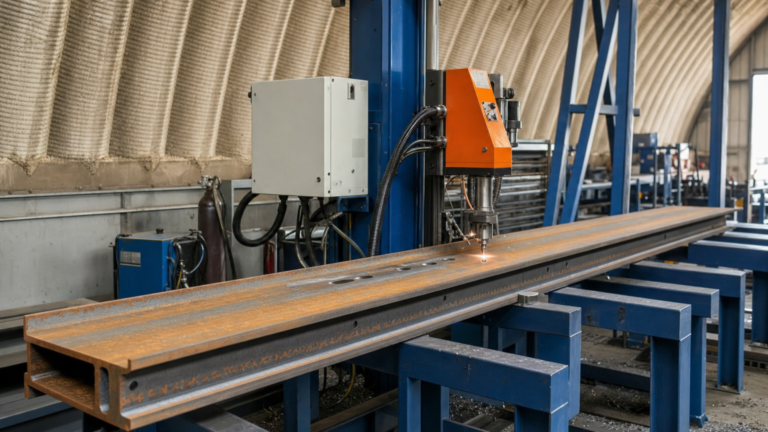 Structural processing performing structural beam processing in a metal fabrication shop