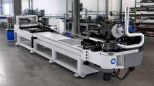 Hydraulic tube bending machines performing tube bending in a metal fabrication shop