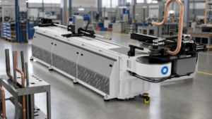 AMOB MDH electromechanical NC tube-bending machines performing tube bending in a metal fabrication shop