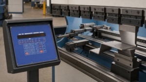 CNC press-brake backgauge controls and gauging systems performing Automec CNC backgauge control for sequential press-brake bending in a metal fabrication shop