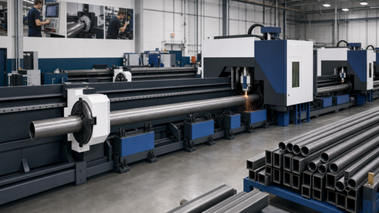 Tube-laser cutting systems performing CNC tube laser cutting in a metal fabrication shop
