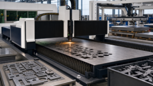 Robotic sheet-laser loading, unloading and part-sorting automation performing fiber laser cutting in a metal fabrication shop