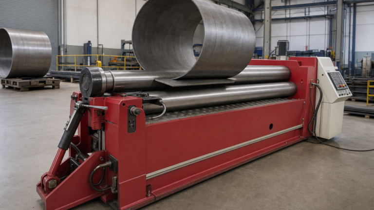 Plate and large-workpiece forming performing plate rolling in a metal fabrication shop