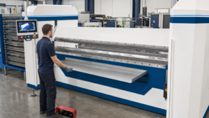 CNC sheet-metal folding machine performing Operator-assisted CNC sheet-metal folding in a metal fabrication shop