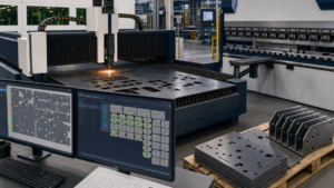 Cut-to-bend workflow performing fiber laser cutting in a metal fabrication shop