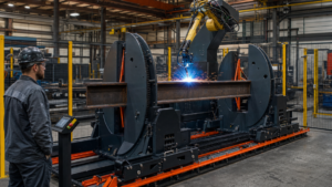 Automation adoption / robotic welding cell performing Robotic welding of pre-fit structural-steel beams and welded assemblies in a metal fabrication shop