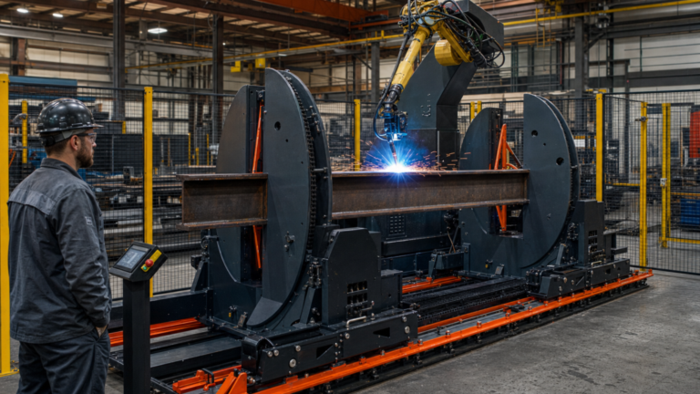 Automation adoption / robotic welding cell performing Robotic welding of pre-fit structural-steel beams and welded assemblies in a metal fabrication shop