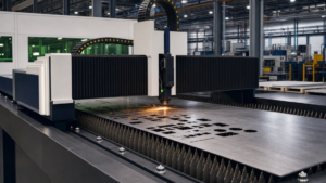 Fiber Lasers with programming and controls performing fiber laser cutting in a metal fabrication shop