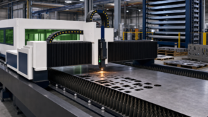 Cut-to-bend workflow performing fiber laser cutting in a metal fabrication shop