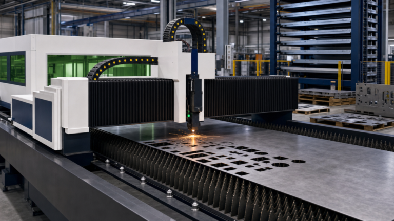Cut-to-bend workflow performing fiber laser cutting in a metal fabrication shop