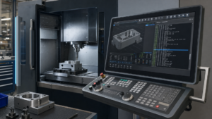 Programming and controls performing CNC programming and control on a metal-cutting machining center in a metal fabrication shop