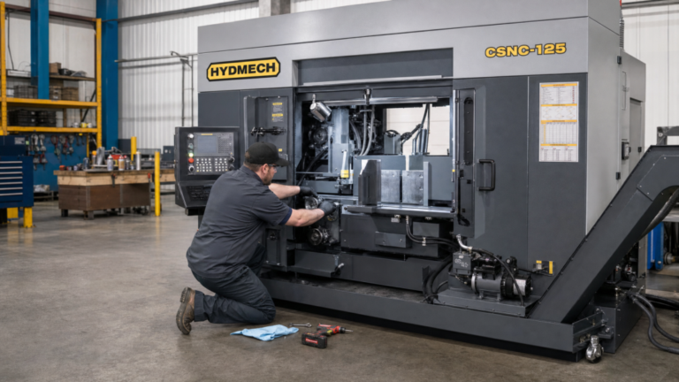 Machine maintenance or service in a metal fabrication shop