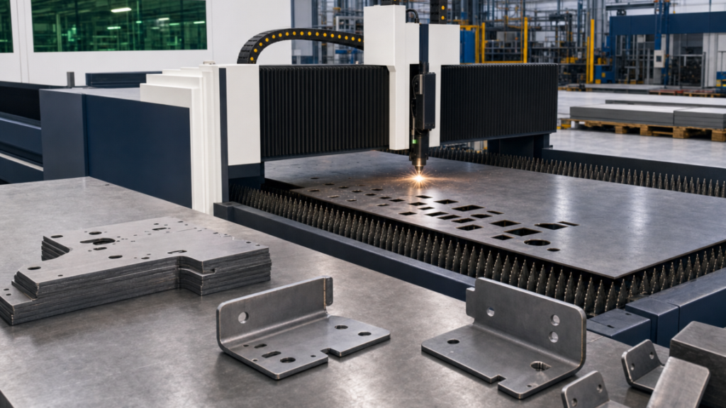 Cut-to-bend workflow performing fiber laser cutting in a metal fabrication shop