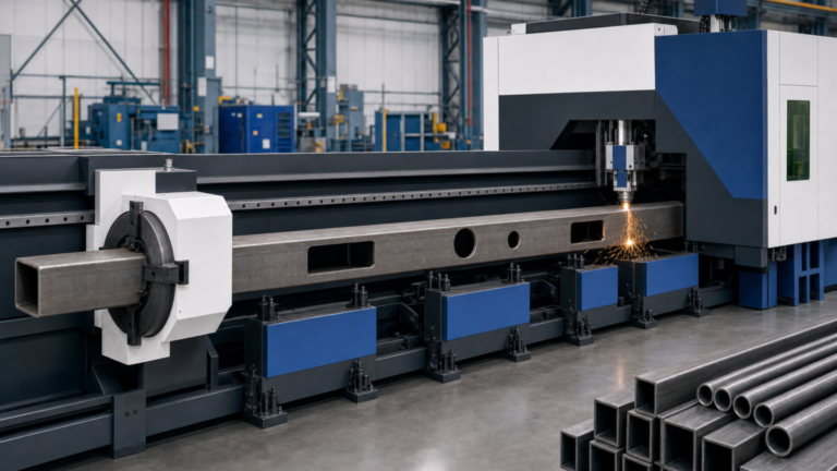 Structural processing; large-tube and profile laser cutting performing CNC tube laser cutting in a metal fabrication shop