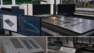 Cut-to-bend workflow performing fiber laser cutting in a metal fabrication shop