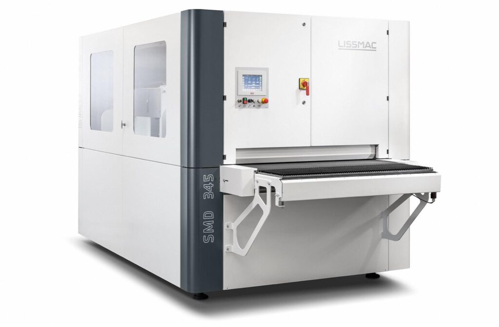 LISSMAC SMD 345 sheet metal deburring machine with control panel and front work table