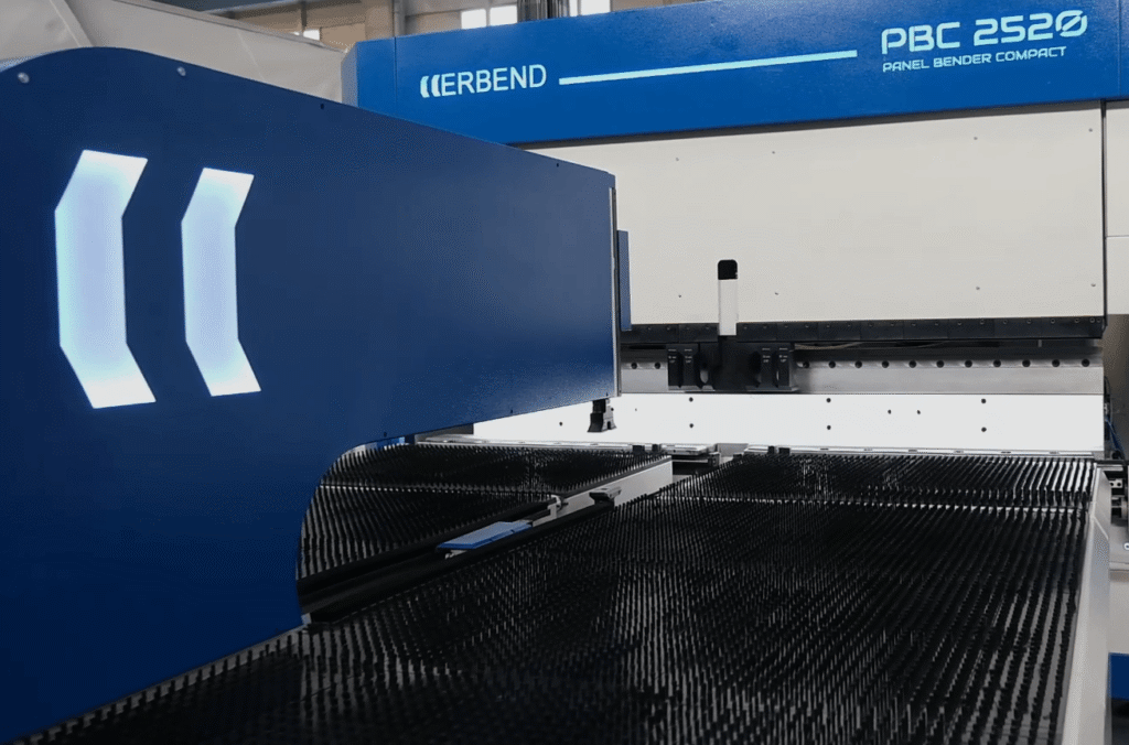 Erbend PBC 2520 panel bender compact with blue housing and tooling bed
