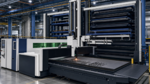 High-mix production performing fiber laser cutting in a metal fabrication shop