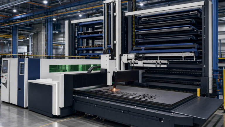 High-mix production performing fiber laser cutting in a metal fabrication shop