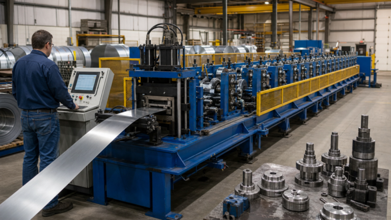 Forming systems (roll forming) performing Industrial roll forming with dedicated roll tooling in a metal fabrication shop