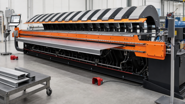 Single-direction CNC sheet-metal folders with integrated shearing performing STEFA VHB sheet-metal folding with integrated shearing in a metal fabrication shop