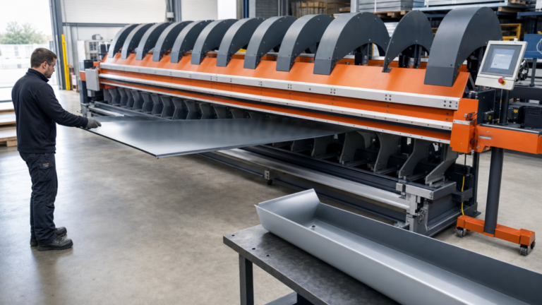 Forming systems performing CNC long-folder folding of flat sheet in a metal fabrication shop