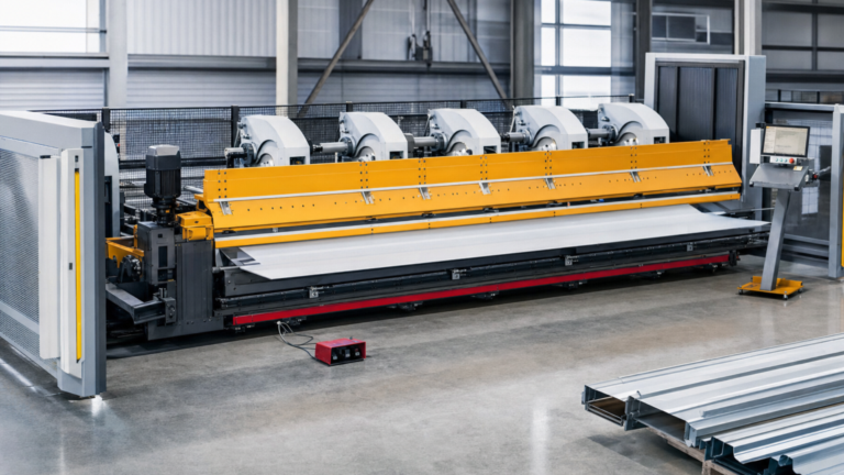 Roofing production performing CNC bidirectional sheet-metal folding in a metal fabrication shop