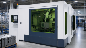 Enclosed robotic laser-welding cells performing TRUMPF TruLaser Weld 3000–informed enclosed robotic laser welding in a metal fabrication shop
