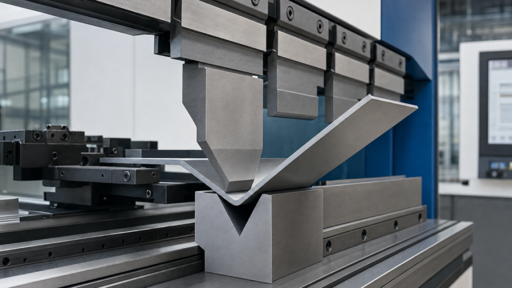 CNC press brakes and press-brake tooling performing CNC press-brake bending with punches and dies in a metal fabrication shop