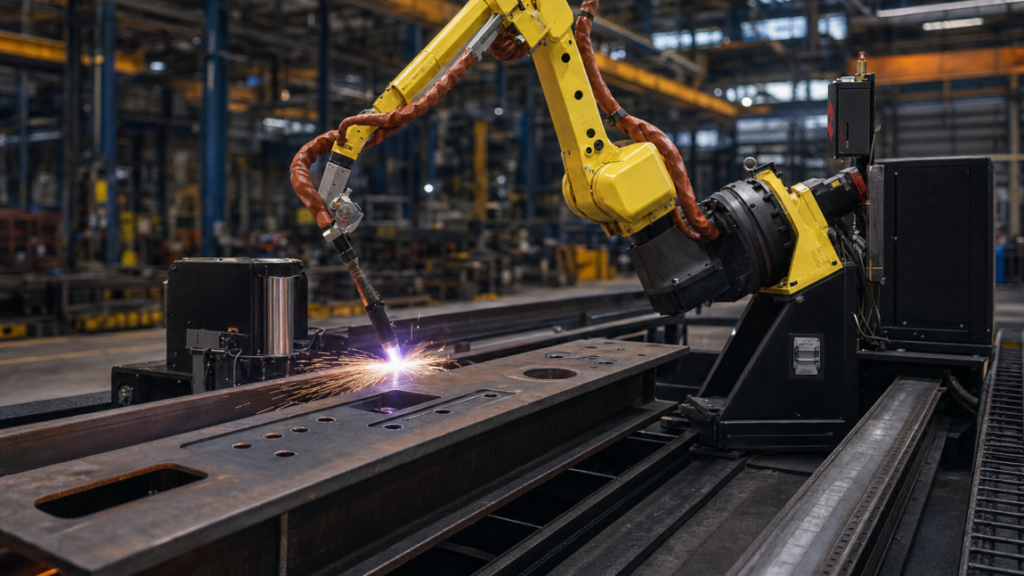 Structural processing / robotic plasma cutting performing plasma cutting in a metal fabrication shop