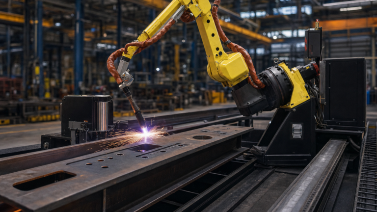 Structural processing / robotic plasma cutting performing plasma cutting in a metal fabrication shop