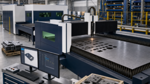 2D sheet fiber-laser cutting performing fiber laser cutting in a metal fabrication shop